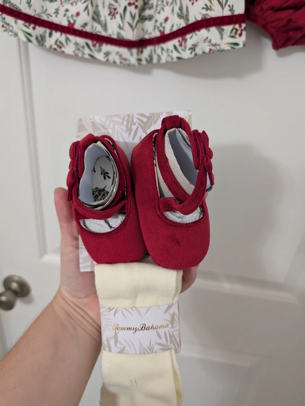 NWT Tommy Bahama Baby 6-9M Christmas Dress Bloomers Shoes 3 Piece Set